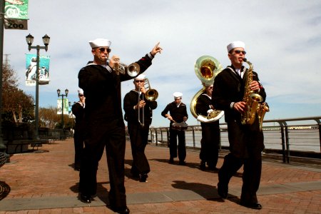 US Navy 091103-N-6736S-105 The Navy Band ensemble, New Orleans Brass Band, plays on Canal Street near the New Orleans Aquarium photo