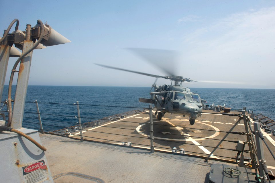 USS Arleigh Burke flight deck operations 140725-N-WD757-081
