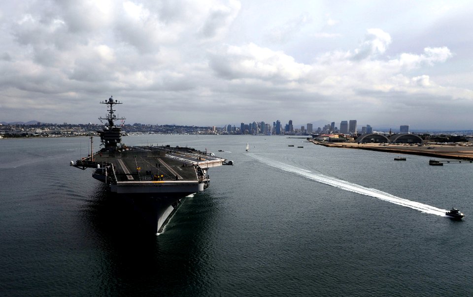 US Navy 091106-N-9928E-191 The Nimitz-class aircraft carrier USS John C. Stennis (CVN 74) departs San Diego after a scheduled port visit to embark Carrier Air Wing (CVW) 9. John C. Stennis and CVW-9 are participating in a strik