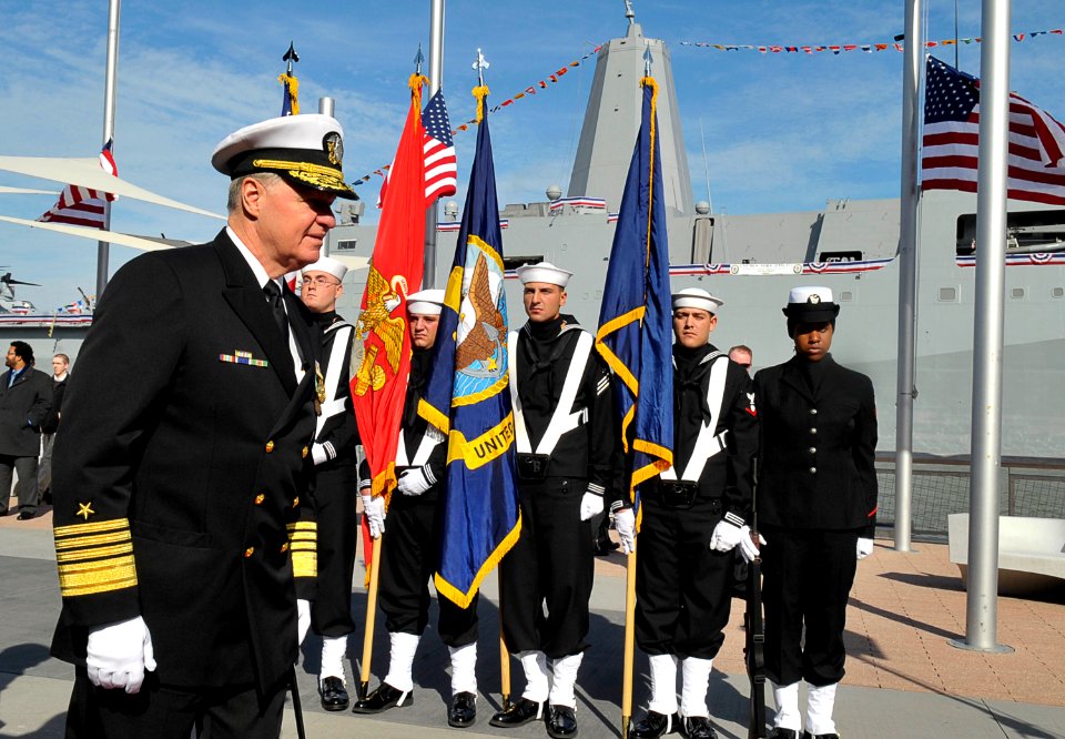 US Navy 091107-N-8273J-100 Chief of Naval Operations (CNO) Adm. Gary Roughead participates in the commissioning ceremony of the of the amphibious transport dock ship USS New York (LPD 21)
