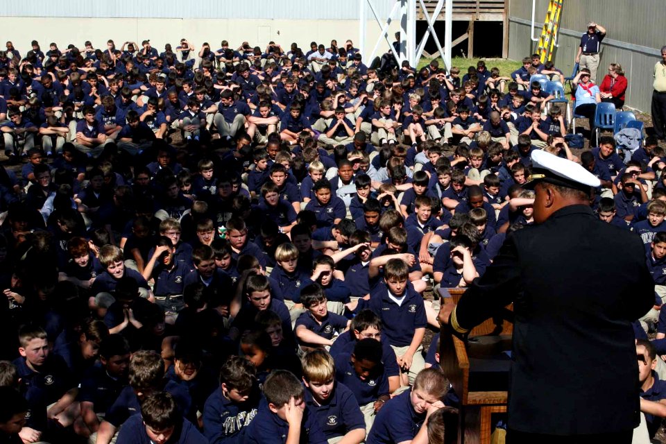 US Navy 091105-N-6736S-100 Rear Adm. Vic Guillory speaks at Holy Cross School in New Orleans