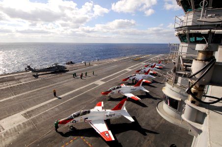 US Navy 091108-N-8913A-260 Training aircraft line the flight deck of the aircraft carrier USS Harry S. Truman (CVN 75)