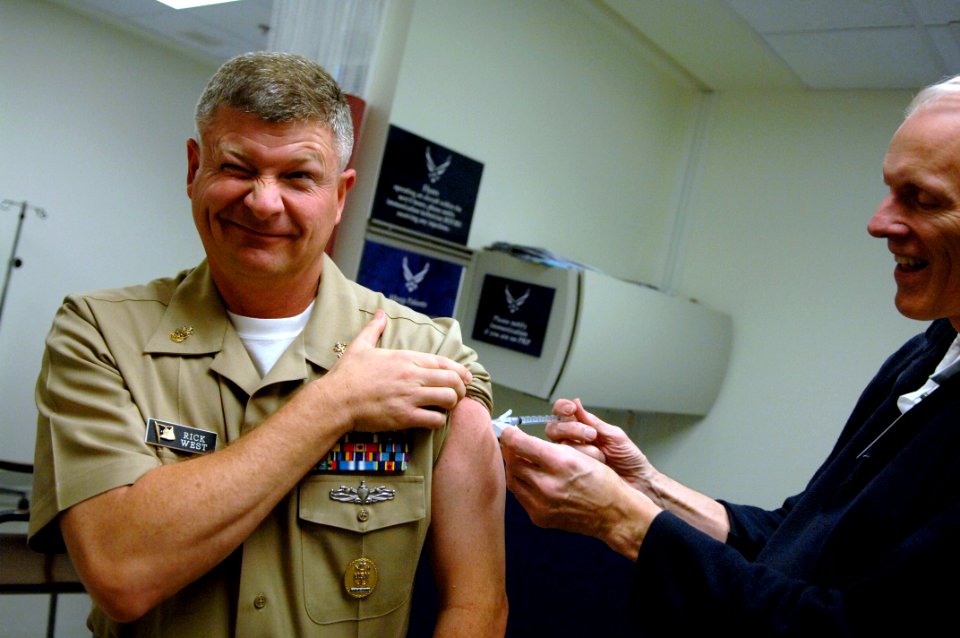 US Navy 091109-N-9818V-027 Master Chief Petty Officer of the Navy Rick West receives the H1N1 vaccination at the Pentagon