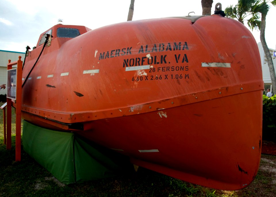 US Navy 091107-N-8689C-001 The life raft from the container ship MV Maersk Alabama that Capt. Richard Phillips was held captive in by Somali pirates is on permanent display at the National Navy UDT-SEAL Museum in Fort Pierce, F