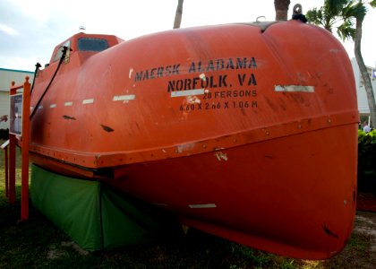US Navy 091107-N-8689C-001 The life raft from the container ship MV Maersk Alabama that Capt. Richard Phillips was held captive in by Somali pirates is on permanent display at the National Navy UDT-SEAL Museum in Fort Pierce, F
