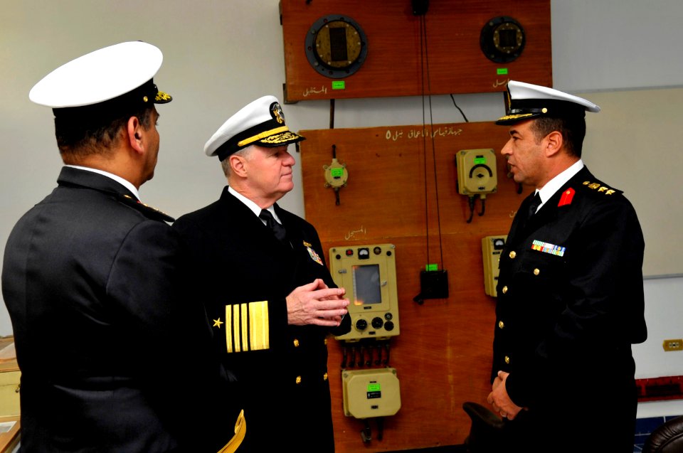 US Navy 091112-N-8273J-068 Chief of Naval Operations Adm. Gary Roughead speaks with Superintendent Rear Adm. Ossama El Yamay and other senior leadership