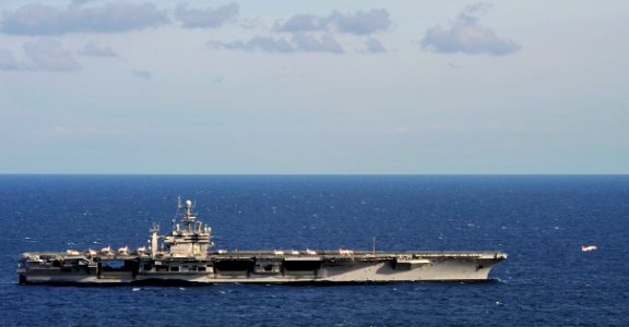 US Navy 091109-N-6003P-003 A T-45 Goshawk training aircraft takes off from the aircraft carrier USS Harry S. Truman (CVN 75) during carrier qualifications