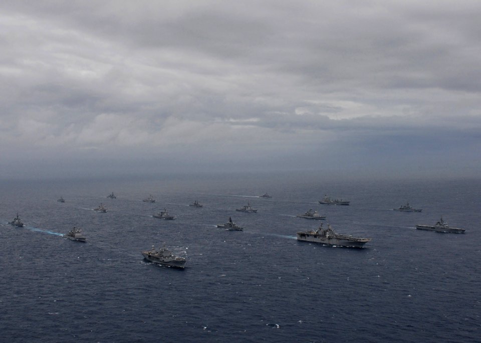 US Navy 091117-N-1062H-166 Twenty six U.S. Navy and Japan Maritime Self-Defense Force ships transit in formation during a photo exercise