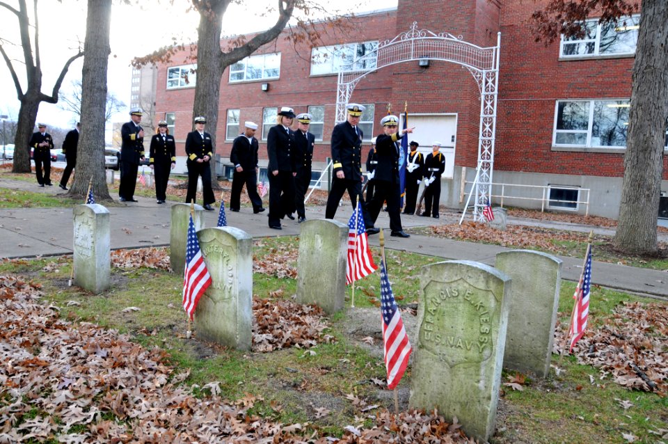 US Navy 091110-N-8848T-418 Rear Adm. Clifford S. Sharpe, left, and Capt. John Malfitano, right, tour the U. S. Naval Cemetery