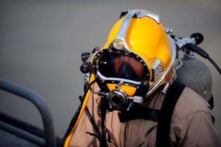 US Navy 091115-N-4154B-113 Navy Diver 2nd Class Alfred Pintor prepares to dive during diving operations photo