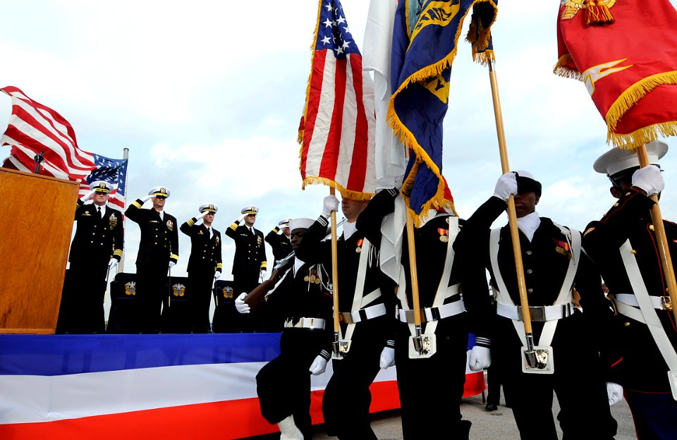 US Navy 091124-N-7280V-194 Sailors and embarked 7th Fleet staff color guard parade the colors