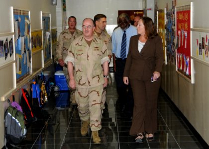 US Navy 091125-N-0803S-075 Adm. J. C. Harvey Jr., commander, U.S. Fleet Forces Command, tours the Department of Defense Dependent School in Bahrain