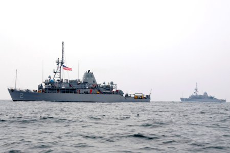 US Navy 091126-N-8335D-114 The mine countermeasures ships USS Defender (MCM 2) and USS Guardian (MCM 5) are underway in the Yellow Sea