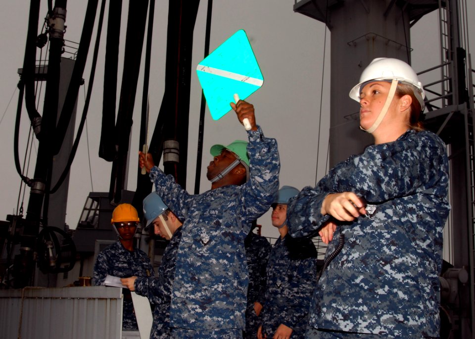 US Navy 091123-N-9116S-019 Boatswain's Mate 1st Class Danielle M. Vandorst trains Sailors from the deck department of the aircraft carrier USS George H.W. Bush (CVN 77)