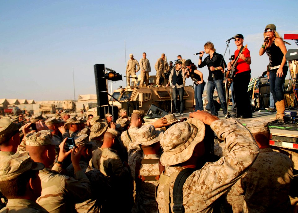 US Navy 091124-N-4440L-023 The Lieutenant Dan Band performs for Sailors, Soldiers and Marines at Camp Leatherneck during a USO tour