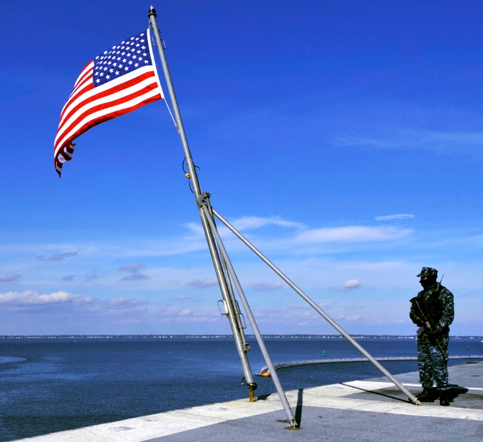 US Navy 091204-N-6003P-207 Aviation Boatswain's Mate (Handling) Airman Luis Rojas-Natale, from Battlefield, Mo., stands security on the flight deck of the aircraft carrier USS Harry S. Truman