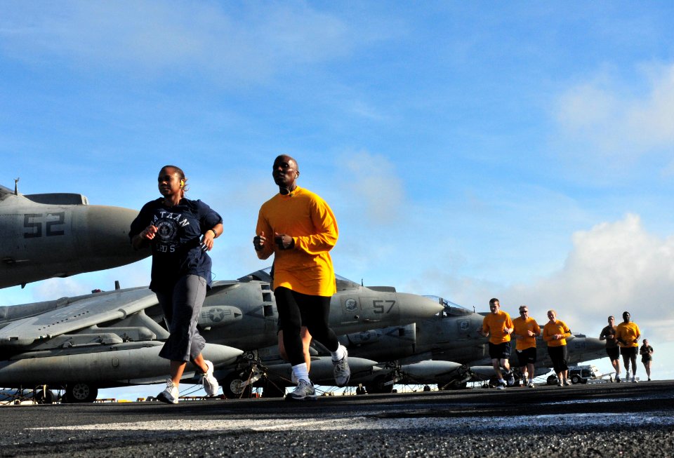 US Navy 091126-N-9740S-013 Sailors aboard the multi-purpose amphibious assault ship USS Bataan (LHD 5) and embarked Marines from the 22nd Marine Expeditionary Unit (22ND MEU) participate in a 5-Kkillometer Turkey Trot