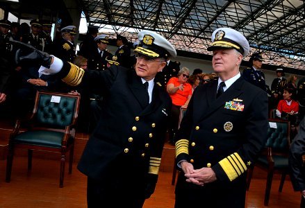 US Navy 091203-N-8273J-061 Chief of Naval Operations (CNO) Adm. Gary Roughead speaks with Adm. Guillermo Barrera, commander of the Colombian Naval Forces, during a promotion ceremony