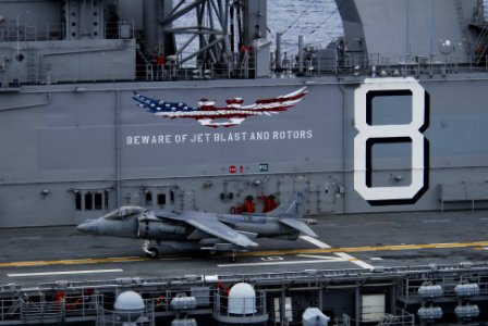 US Navy 091205-N-1524B-197 An AV-8B Harrier assigned to Marine Attack Squadron (VMA) 311 is on the flight deck of the amphibious assault ship USS Makin Island (LHD 8)
