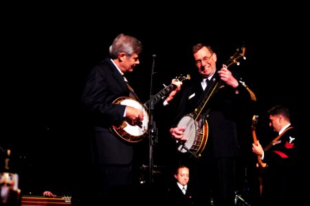 US Navy 091204-N-5508A-124 Guest banjo player Doug McKelway and Senior Chief Musician Keith Arneson performs at the Wallace Theater at Ft. Belvoir