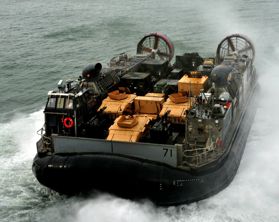 US Navy 091204-N-9740S-006 A landing craft air cushion departs the well deck of USS Bataan (LHD 5)