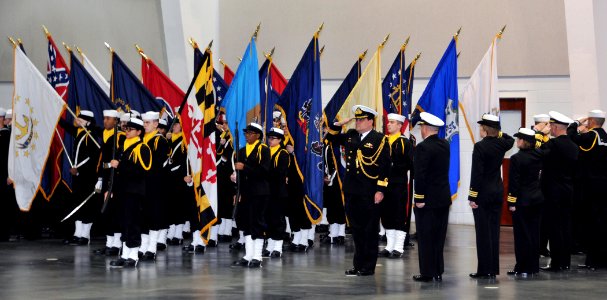 US Navy 091204-N-8848T-823 Royal Australian Navy Commodore Vincent Di Pietro salutes during arrival honors at Recruit Training Command (RTC)