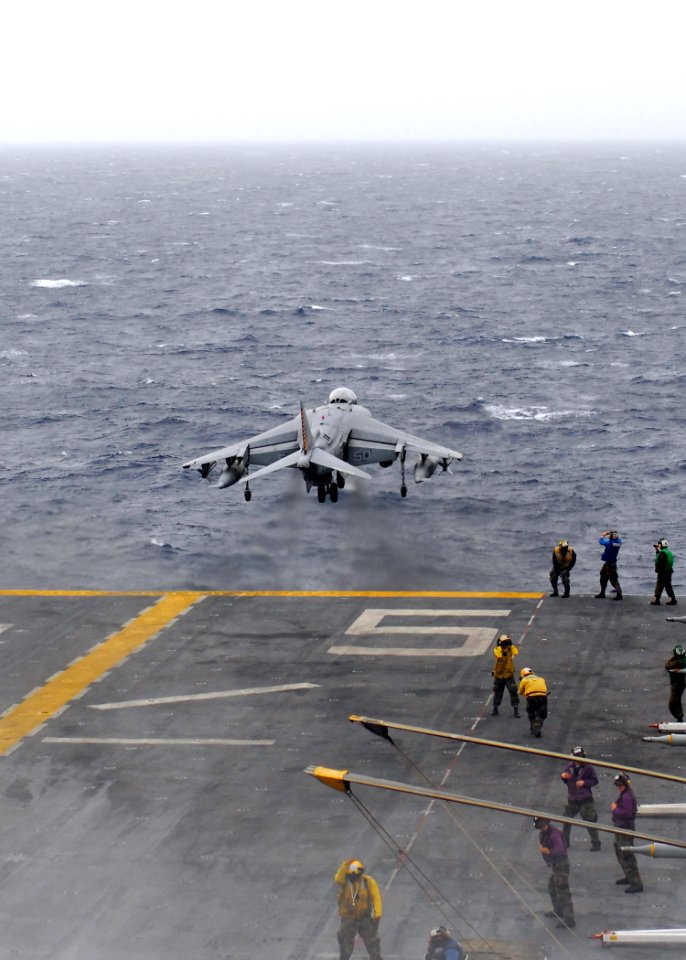 US Navy 091203-N-3165S-030 An AV-8B Harrier conducts its final take-off from USS Bataan (LHD 5)