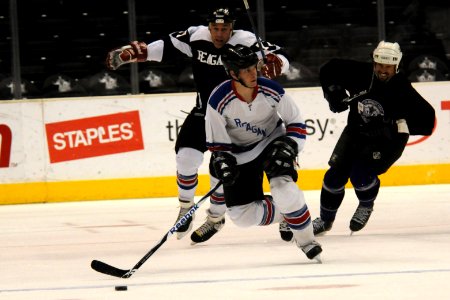 US Navy 091207-N-9132C-305 Aviation Electrician's Mate 3rd Class Joseph Blazick, a member of the Ronald Reagan Carrier Strike Group hockey team