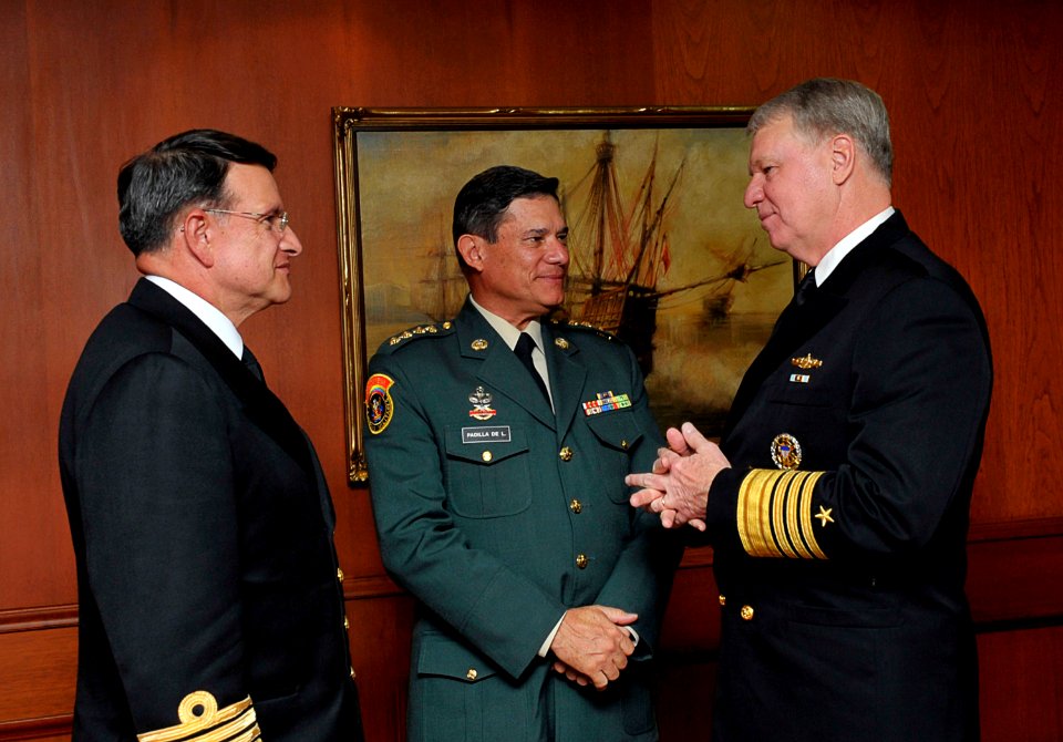 US Navy 091203-N-8273J-244 Chief of Naval Operations (CNO) Adm. Gary Roughead, right, speaks with Gen. Freddy Padilla