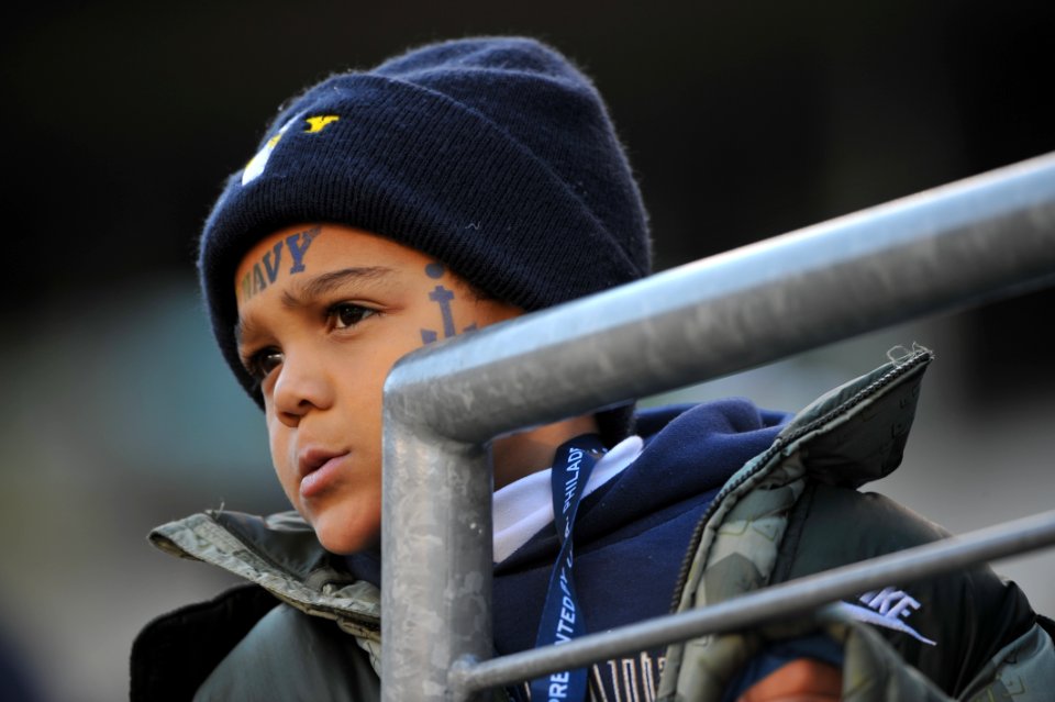 US Navy 091212-N-5319A-128 Navy fan Jarren Jasper of Annapolis, Maryland awaits the beginning of the 110th Army-Navy college football game