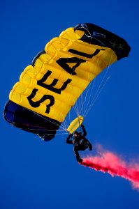 US Navy 091212-N-9693M-840 The Navy demonstration parachute team, the Leap Frogs, jump into Lincoln Financial Field in Philadelphia, Penn. before the 110th Army-Navy college football game photo