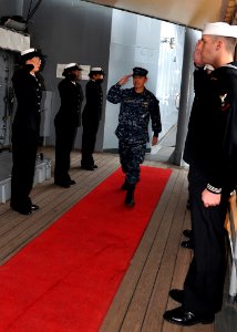 US Navy 091208-N-5483N-011 Vice Adm. Harry B. Harris Jr. arrives aboard USS Mount Whitney (LCC-JCC 20)
