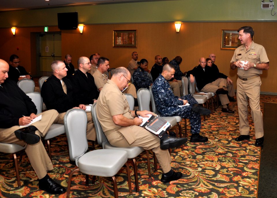 US Navy 091207-N-2013O-017 Vice Adm. Mark E. Ferguson III, chief of naval personnel, speaks to command master chiefs and senior enlisted advisors from Fleet Activities Yokosuka