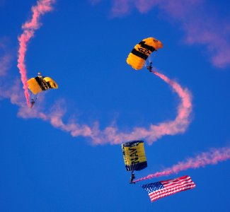 US Navy 091212-N-9693M-824 The Navy demonstration parachute team, the Leap Frogs, jump into Lincoln Financial Field in Philadelphia, Penn. before the 110th Army-Navy college football game photo