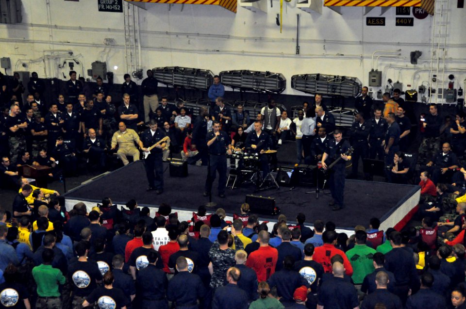 US Navy 091218-N-8421M-084 Sailors entertain the crew during a multi-cultural talent show aboard the aircraft carrier USS Nimitz (CVN 68). The Nimitz Carrier Strike Group is on a routine deployment to the U.S. 5th Fleet area of