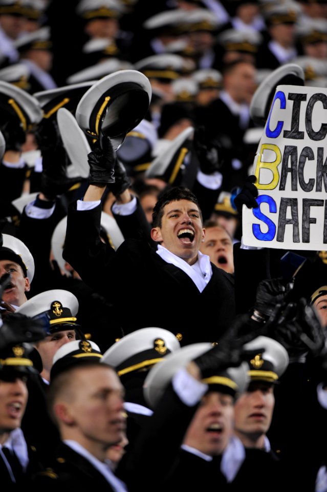 US Navy 091212-N-5319A-780 Midshipmen from the U.S. Naval Academy celebrate the Navy's 17 to 3 victory over the U.S. Military Academy during the 110th Army-Navy college football game at Lincoln Financial Field in Philadelphia