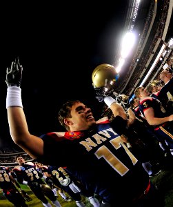 US Navy 091212-N-9693M-504 Navy quarterback Mike Stukel celebrates the U.S. Naval Academy 17 to 3 victory over the U.S. Military Academy after the 110th Army-Navy college football game at Lincoln Financial Field in Philadelphia