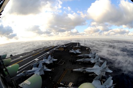 US Navy 100103-N-6604E-187 Fog rises over the Atlantic Ocean as the aircraft carrier USS Dwight D. Eisenhower (CVN 69) conducts flight operations