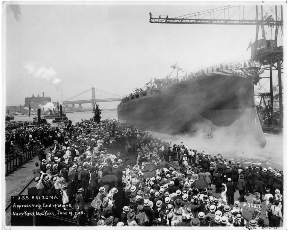 USS Arizona being launched NARA 19-LC-19A-23