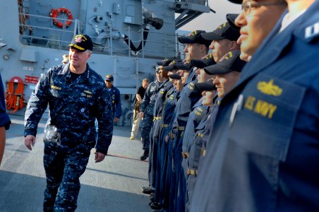 US Navy 100106-N-8273J-145 Chief of Naval Operations (CNO) Adm. Gary Roughead, left, answers questions from Sailors aboard the guided-missile destroyer USS Sampson (DDG 102)