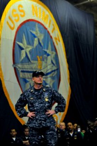 US Navy 100106-N-8273J-325 Master Chief Petty Officer of the Navy (MCPON) Rick West answers questions from Sailors aboard the aircraft carrier USS Nimitz (CVN 68)