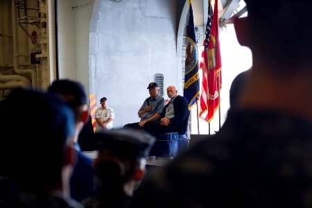 USS Arizona survivor visits USS America 141023-N-LQ799-079 photo