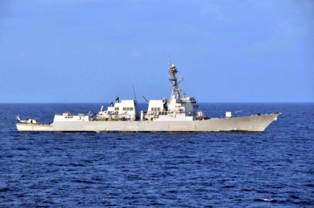 US Navy 091218-N-8421M-047 The guided-missile destroyer USS Sampson (DDG 102) operates in the North Arabian Sea supporting Operation Enduring Freedom photo