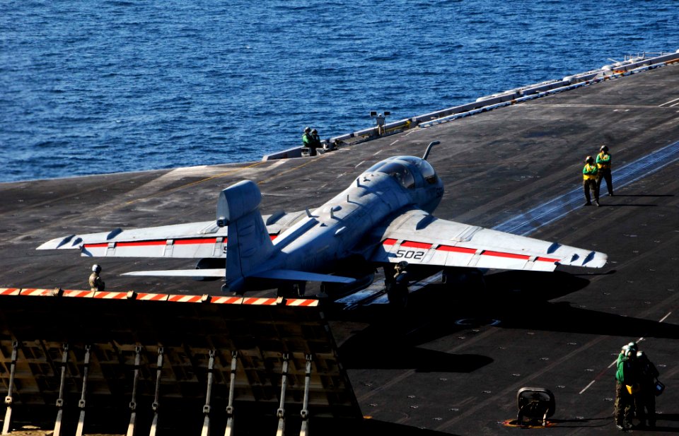 US Navy 100105-N-3038W-020 An EA-6B Prowler assigned to the Black Ravens of Tactical Electronic Attack Squadron (VAQ) 135 prepares to launch from the aircraft carrier USS Nimitz (CVN 68)
