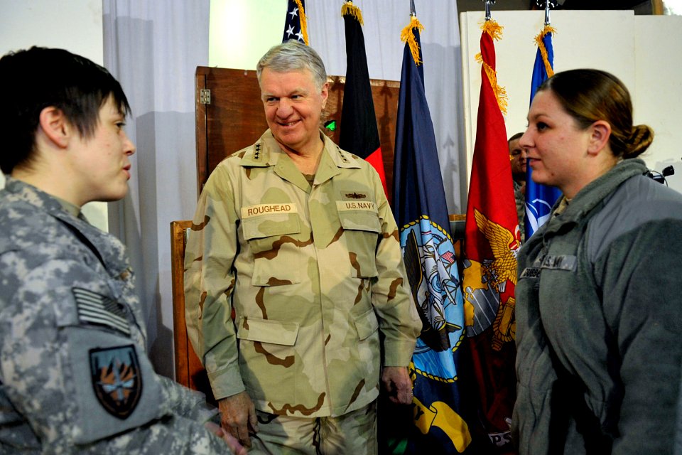 US Navy 100107-N-8273J-273 Chief of Naval Operations (CNO) Adm. Gary Roughead speaks with and answers questions from International Security Assistance Force (ISAF) Sailors while visiting Camp Eggers in Kabul, Afghanistan