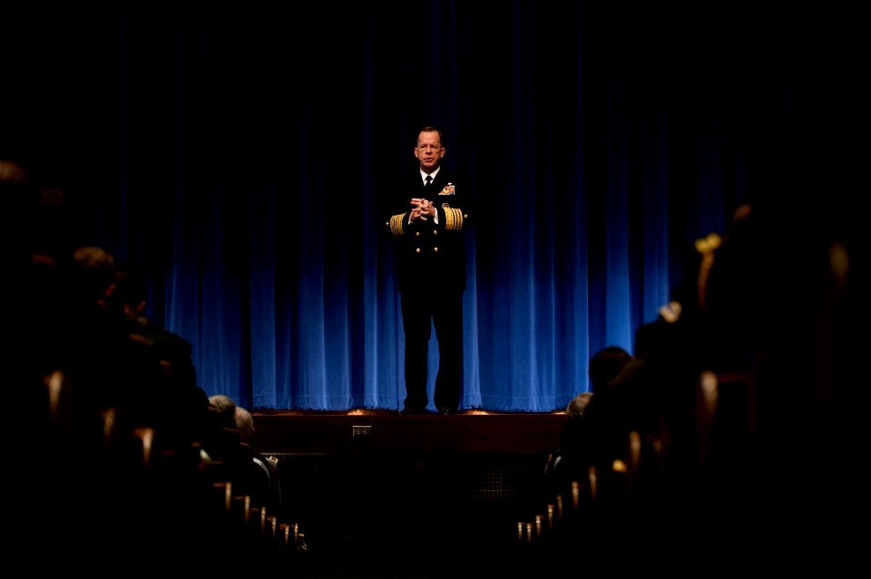 US Navy 100108-N-0696M-351 Adm. Mike Mullen, chairman of the Joint Chiefs of Staff addresses students and faculty at the Naval War College