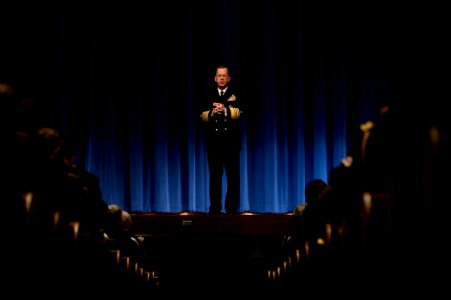 US Navy 100108-N-0696M-351 Adm. Mike Mullen, chairman of the Joint Chiefs of Staff addresses students and faculty at the Naval War College