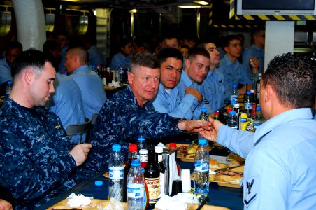 US Navy 100106-N-3589B-042(1) Master Chief Petty Officer of the Navy (MCPON) Richard West has dinner with Sailors aboard USS Nimitz (CVN 68)