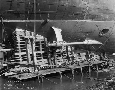 USS Arizona aft cradle before launch NARA 19-LC-19A-12