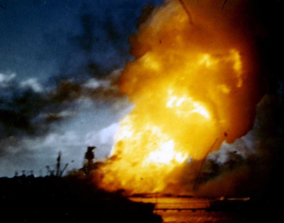 USS Arizona (BB039) ablaze - 80-G-K-13512